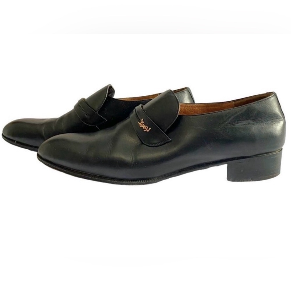 YSL Yves Saint Laurent Black Leather Slip-On Loafers Size 41